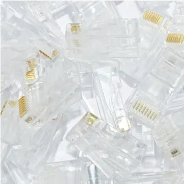 White RJ45 network modular plug with gold-plated three-fork contacts and all-copper inserts