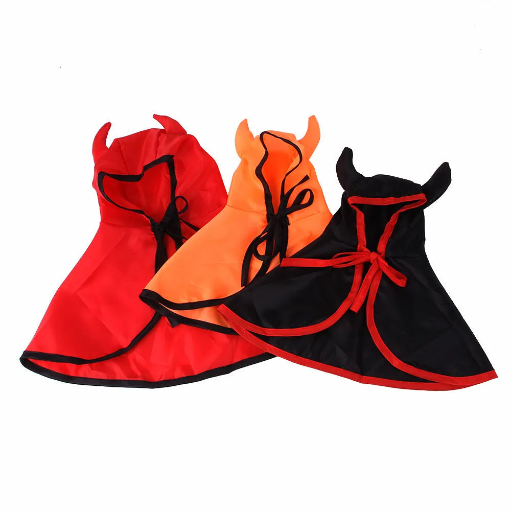 Halloween pet dog cat horn cloak cape in polyester, red black orange, sizes S M L