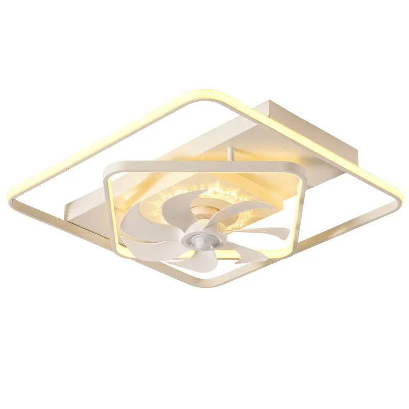 Modern ceiling fan light with three plastic blades and acrylic lampshade measuring 1100x700mm