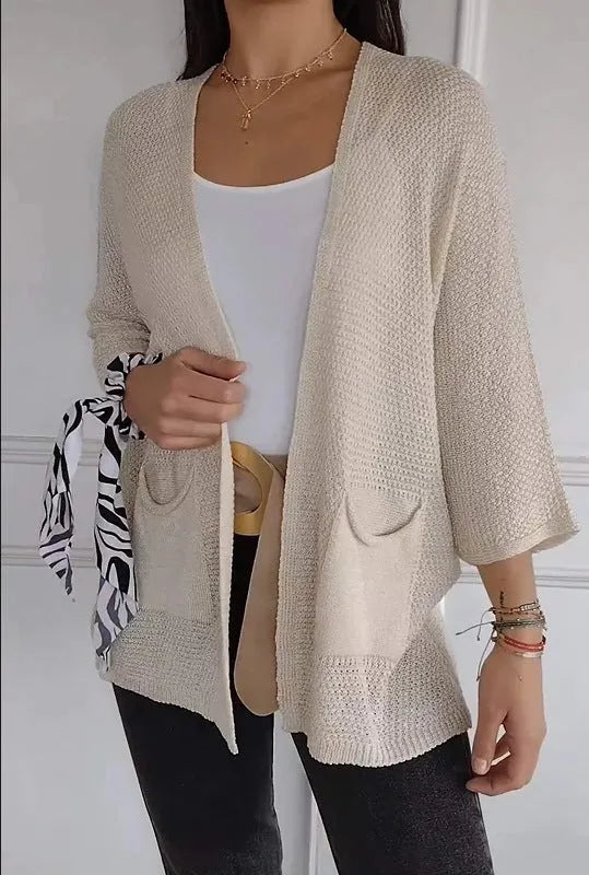 Women's waffle knit cardigan coat with nine-quarter sleeves in multiple colour options