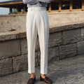 Men's slim fit straight-leg business trousers in chemical fibre blend available in apricot, black and white