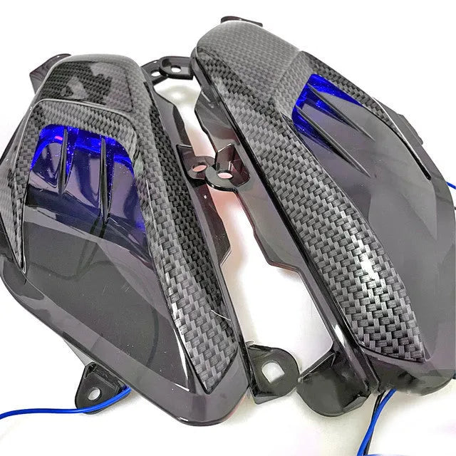 Yamaha NMAX motorcycle LED side lamp replacement kit with carbon fibre decoration in blue light option