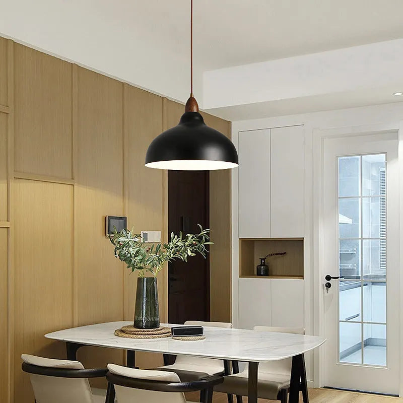 35cm Japanese style iron LED chandelier in black or white for bedroom and dining room, 220V ceiling light