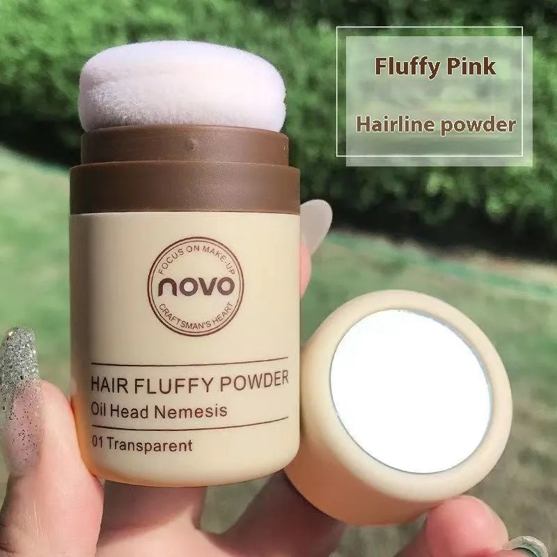Veejaga mattifying hair oil control booster powder in compact, showing transparent, brown, and dark brown shades.
