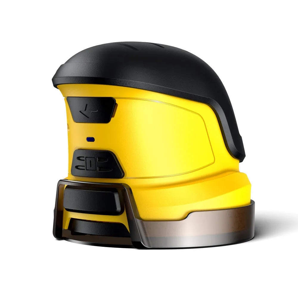 Yellow cordless electric ice scraper for car windshields with USB charging port