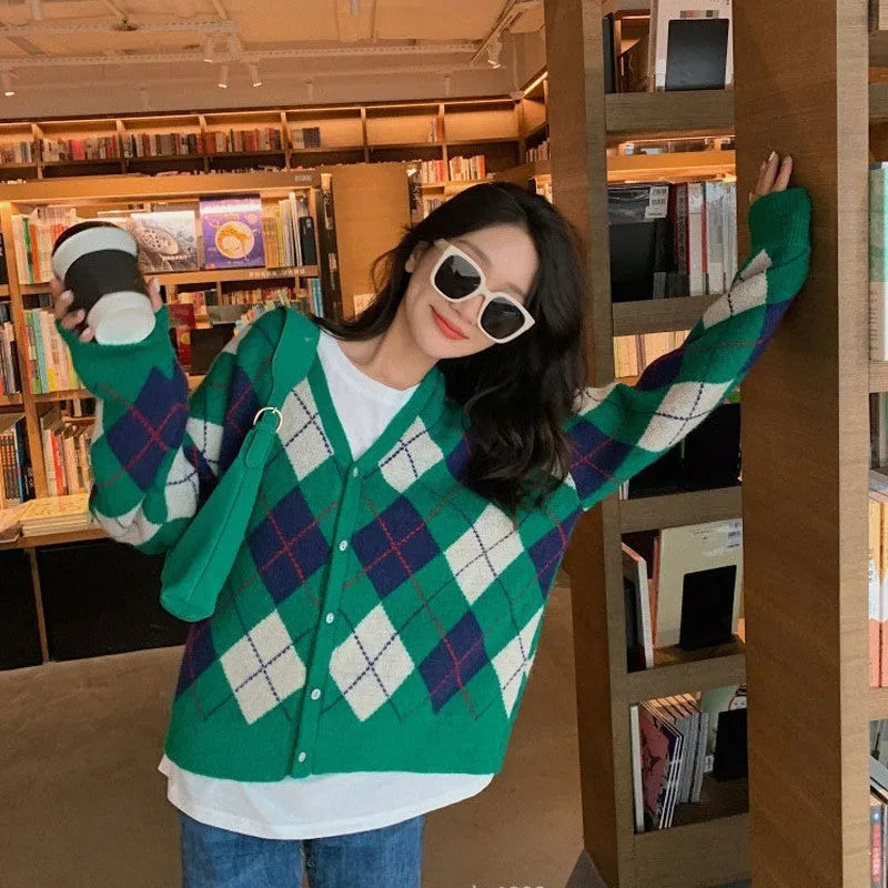 Casual cardigan coat in knitted acrylic fabric showing Japanese Korean style with macaron colour options