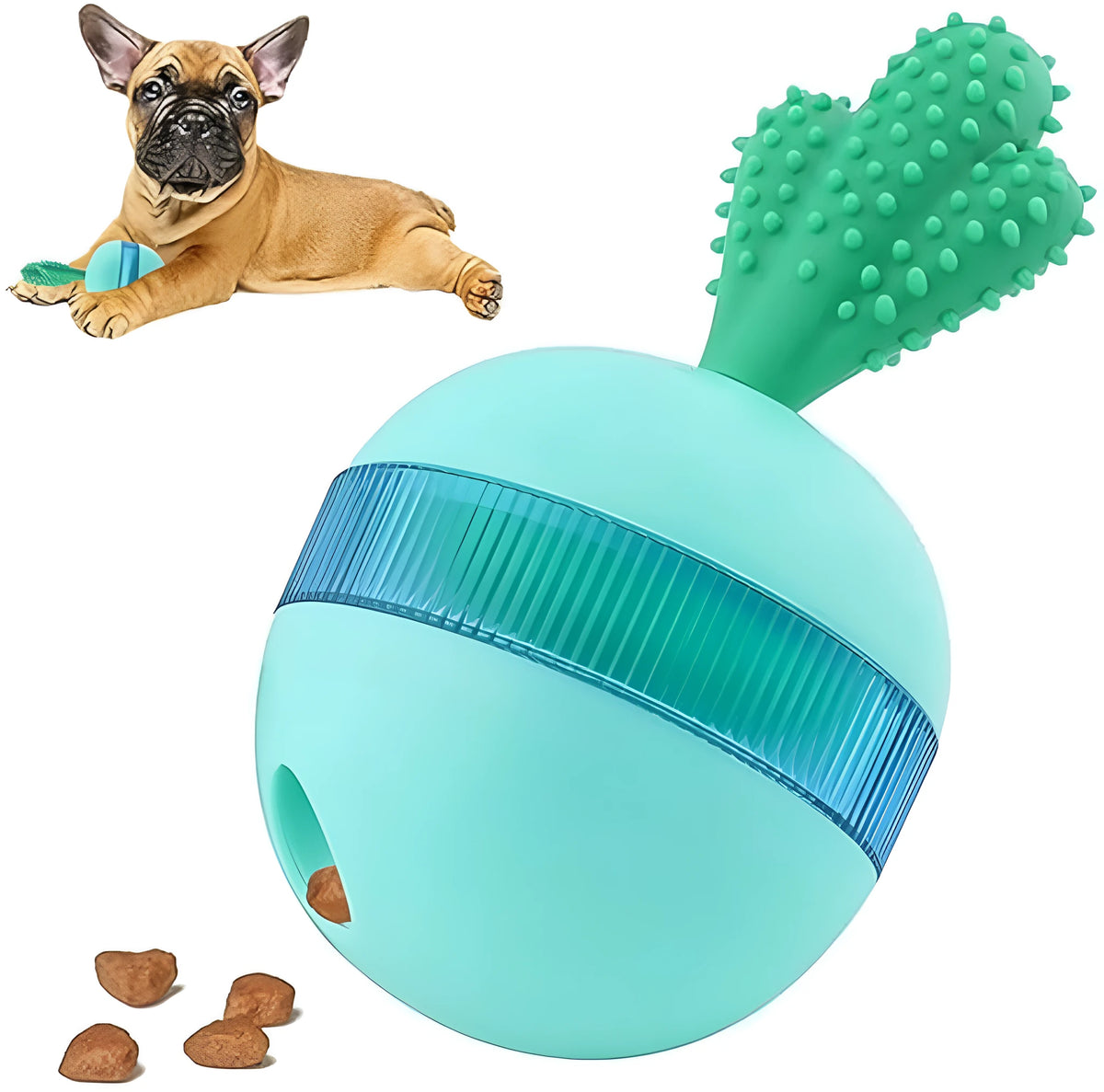 Blue interactive dog treat dispensing puzzle ball toy for medium large dogs