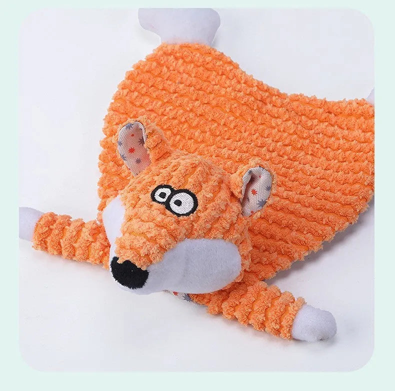 Brown velvet stuffed fox elephant dog toy with squeaker and crinkle sound paper