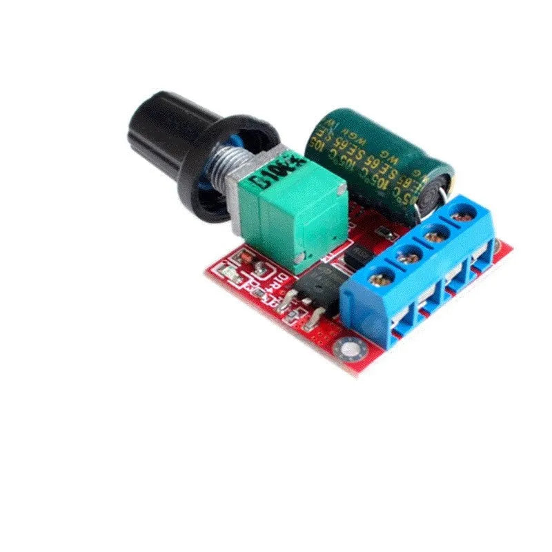 PWM DC motor speed governor for 5V to 35V operation with potentiometer knob adjustment