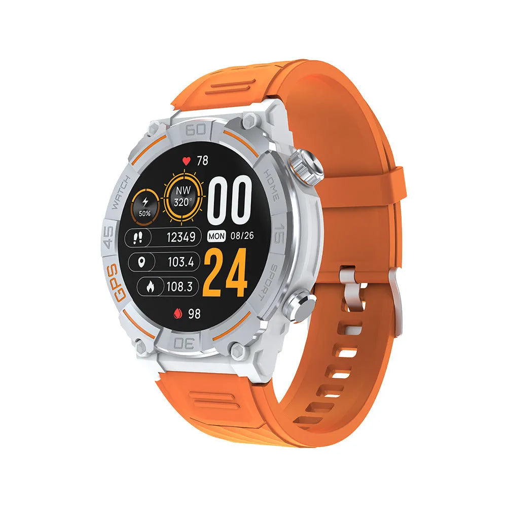 MG02 smart watch with Bluetooth calling on wrist, displaying health metrics on its TFT screen.