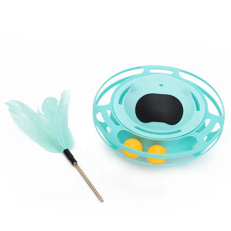 Pink cat tumbler turntable toy with stick for interactive play