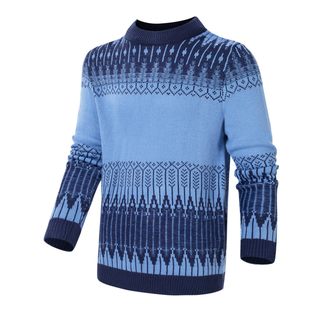 Men's knitted long-sleeve pullover sweater in one of five styles, sized S to 5XL.