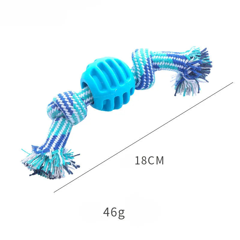 Blue and rope dog dental chew toy for teeth cleaning and interactive play