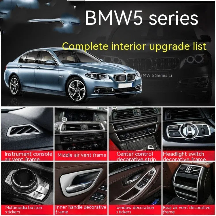 Set of four ABS stainless steel decorative strip stickers for BMW 5 Series interior door handles.