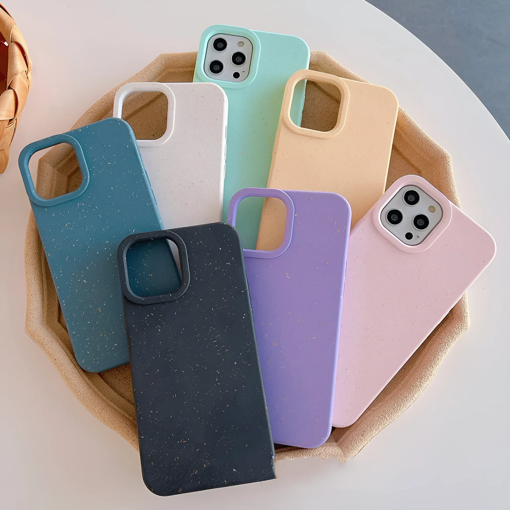 Wheat straw degradable protective rear case for iPhone 14 Pro Max in multiple colour options.