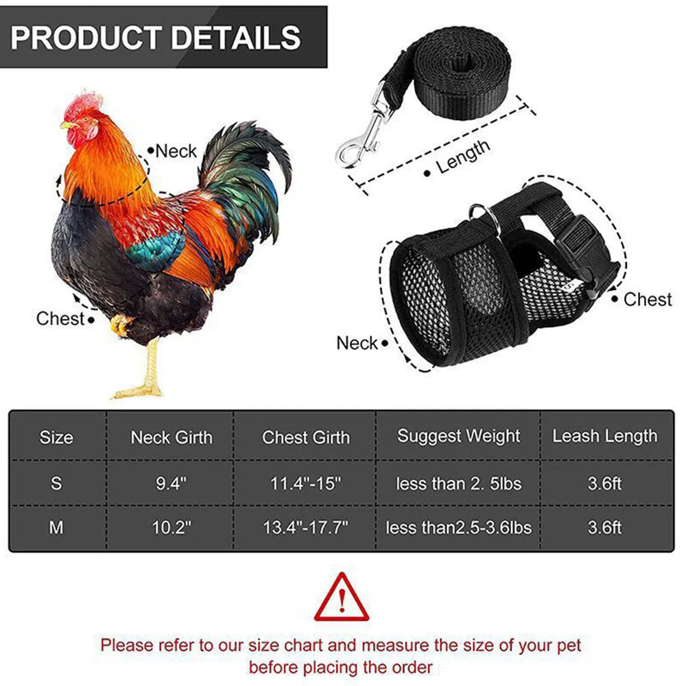 Poultry chicken vest and hen belt harness set with collars, bow, and traction rope for pet ducks.