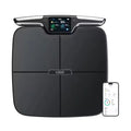 Black eight-electrode body fat smart scale showing electronic display, 45cm square.