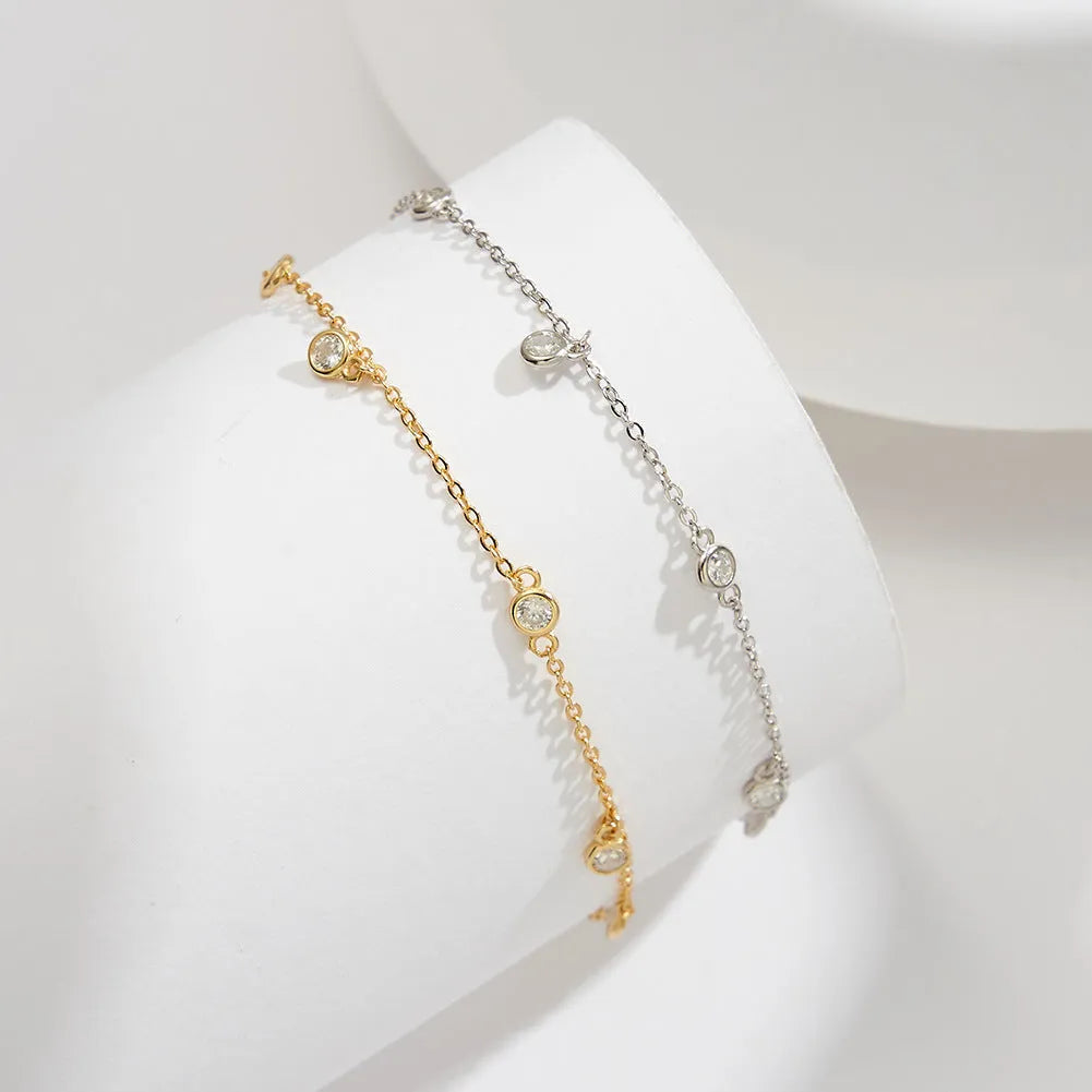 Women's silver anklet with geometric zirconium pendant in gold colour option