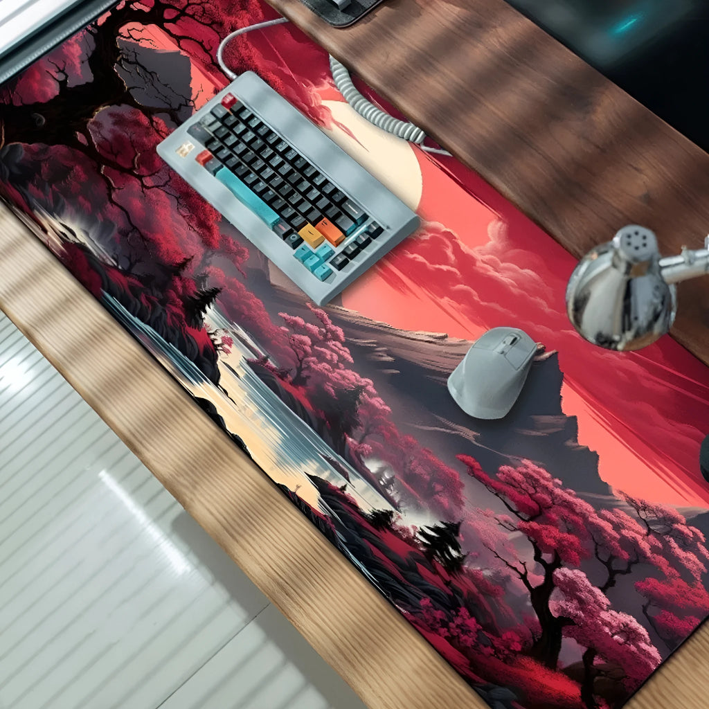 Anime pattern gaming desk mat with rubber cloth construction and non-slip base in multiple size options