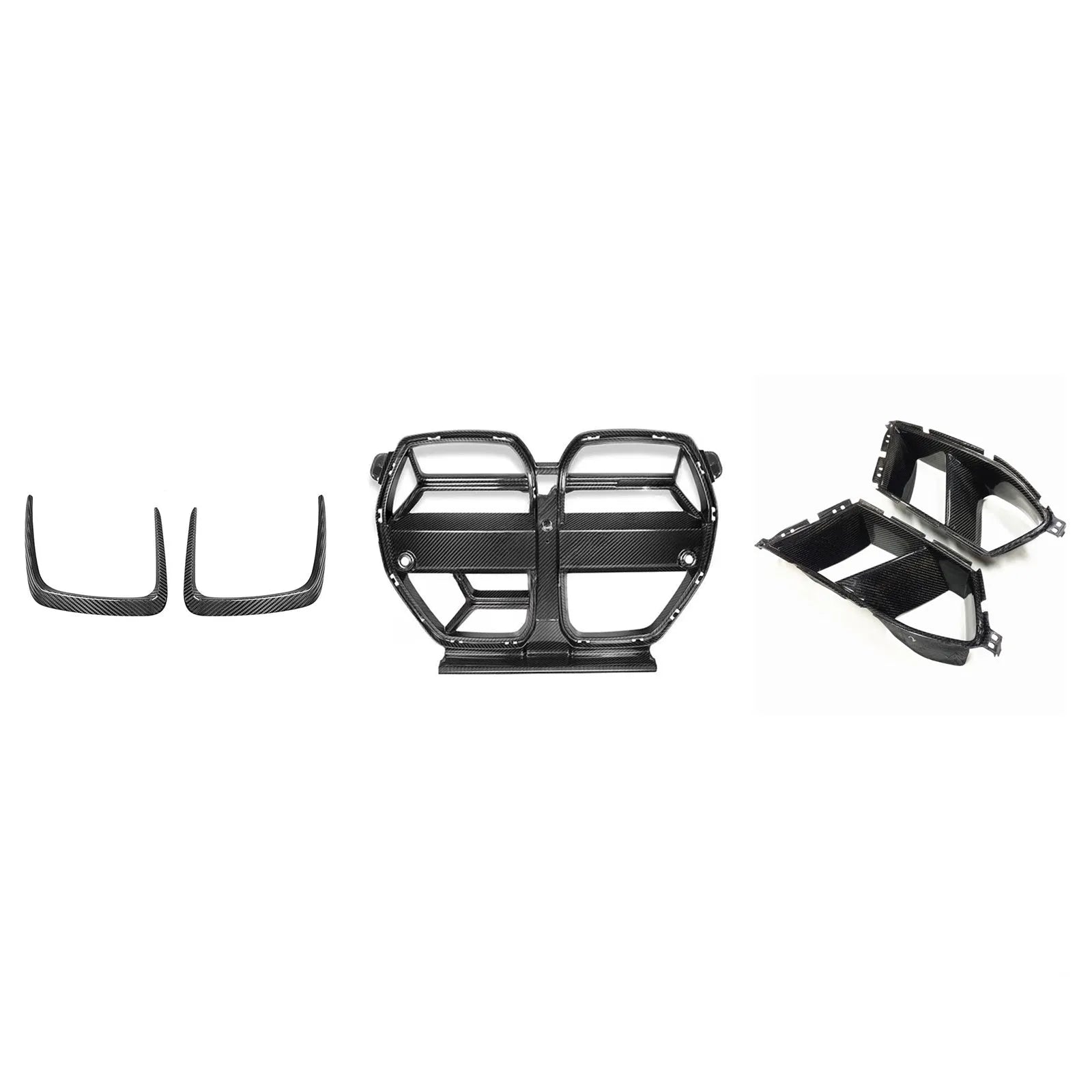 Black dry carbon fibre front bumper grille with 3K weave for BMW M3 M4 G80 G82 models.