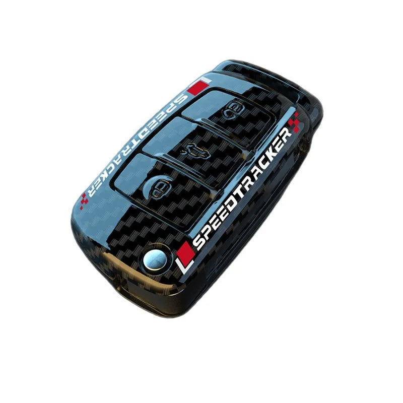 Carbon fibre style car key cover with mirror surface detail in carbon black colour