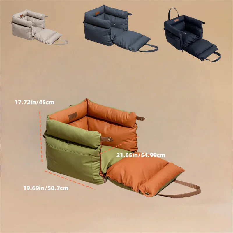Green waterproof dog car nest with removable cover on a car seat, dimensions 55cm by 50cm