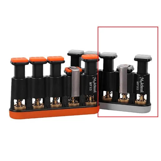 Gray and orange non-slip silicone finger trainer for hand muscle development.