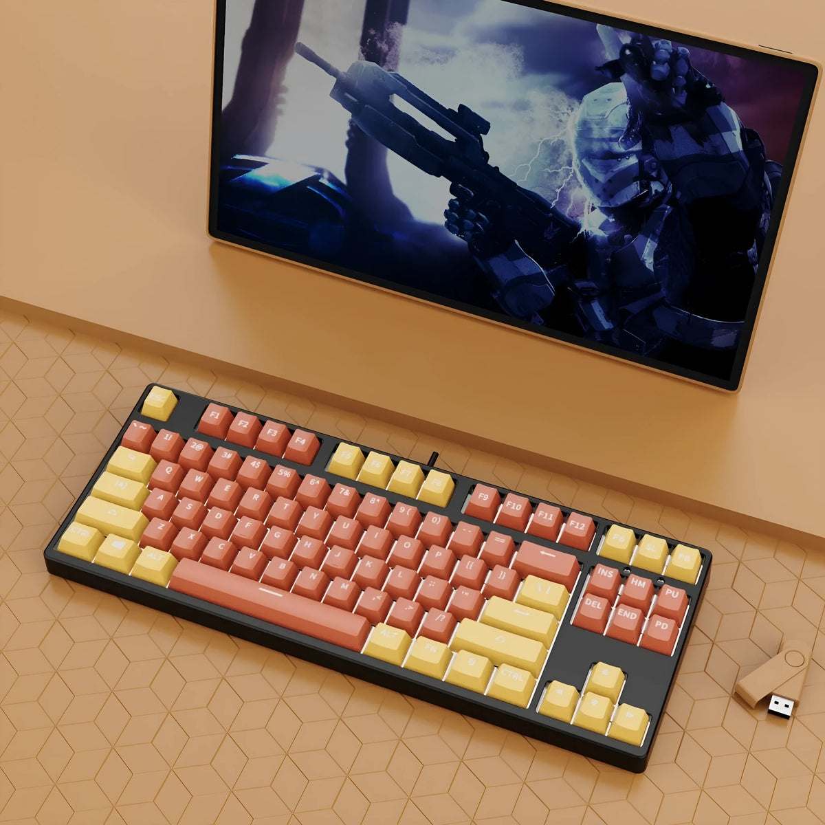 87-key hot-swappable mechanical gaming keyboard with two-tone keycaps and metal chassis
