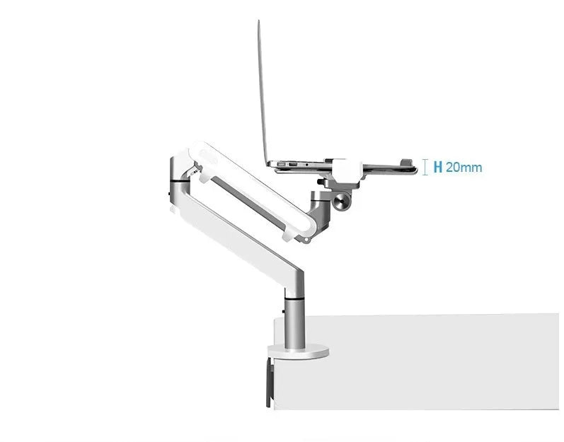 Aluminium alloy notebook arm bracket in silver colour, showing the air pressure adjustment mechanism.