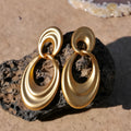 Women's French retro copper earrings with U-shaped double circle design in plain gold finish