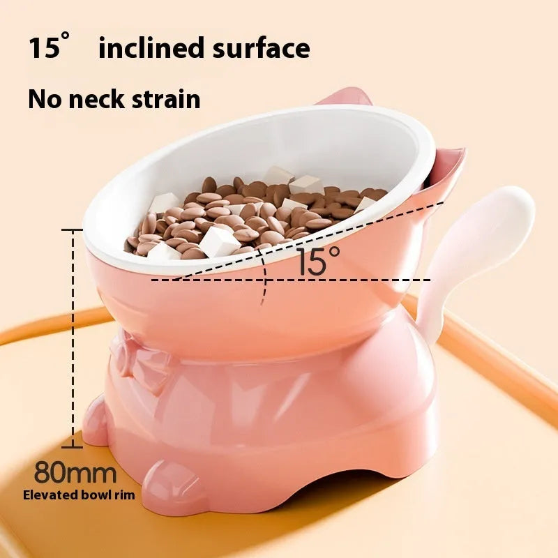 Stainless steel anti-fall oblique cat bowl in black, blue, pink or yellow colours