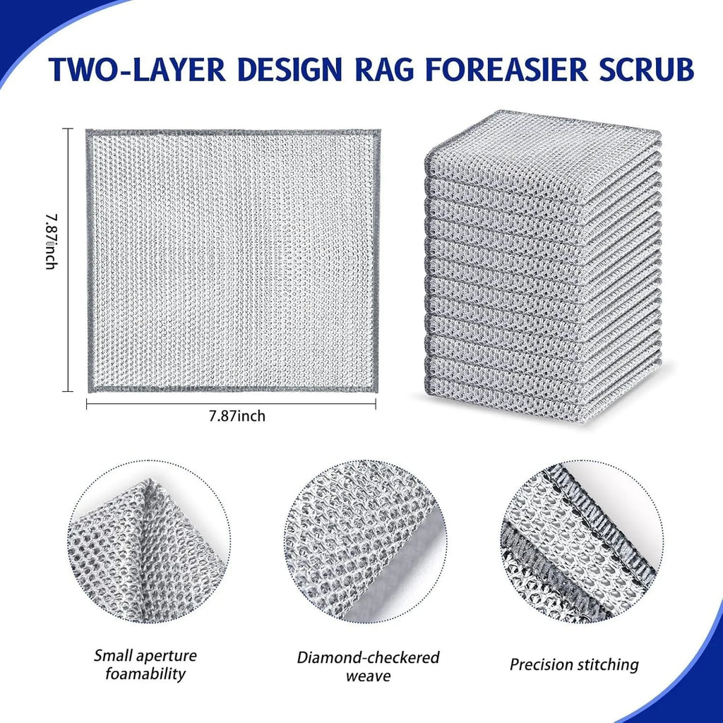 Silver steel wire microfibre washing up cloth for pans and bowls in square format