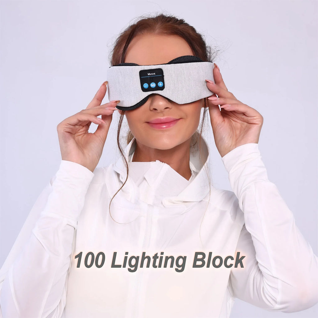 Grey outline Bluetooth sleeping eye mask with long eyelashes design and polyester eye cover