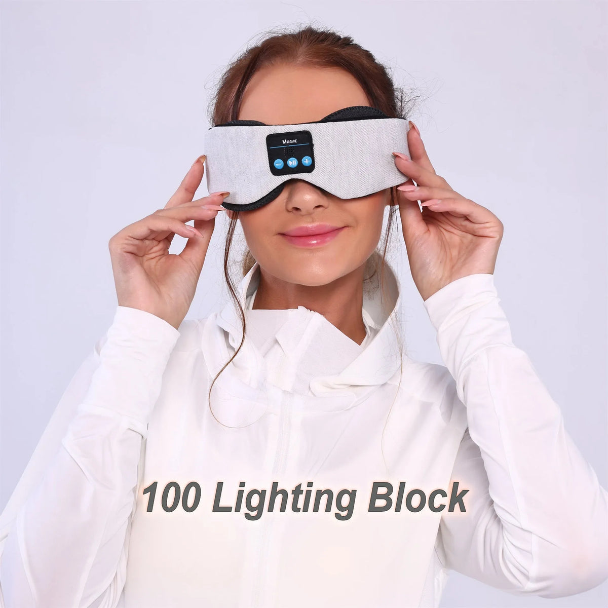 Grey outline Bluetooth sleeping eye mask with long eyelashes design and polyester eye cover