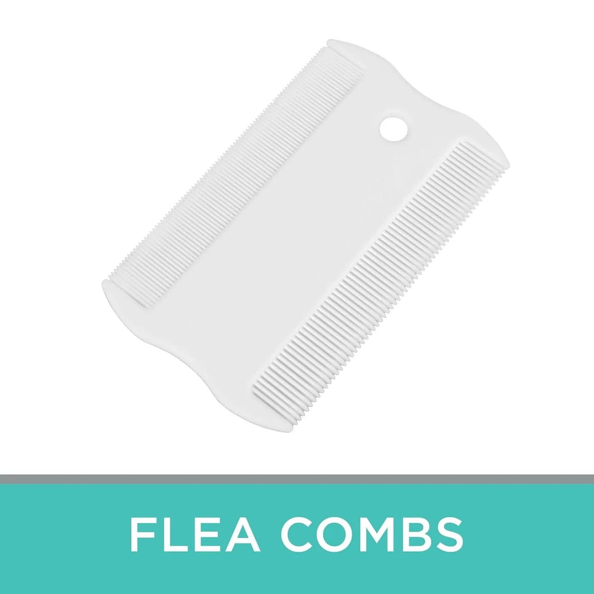 Double-sided plastic flea comb for pets showing dense teeth on one side and grate mouth design