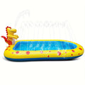 Blue dinosaur-shaped inflatable water spray pool with shark design for kids outdoor play