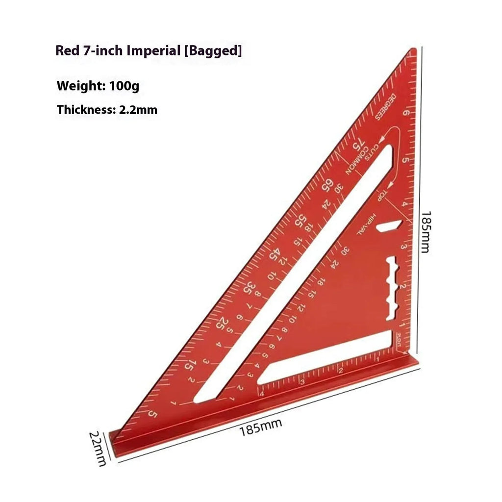Thin red 7 inch metal combination angle ruler for civil surveying with metric scales on both sides