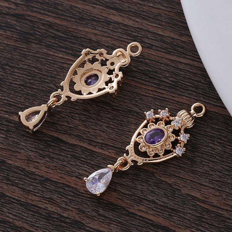Crown design hollow water drop pendant with micro inlaid zircon in five colour options