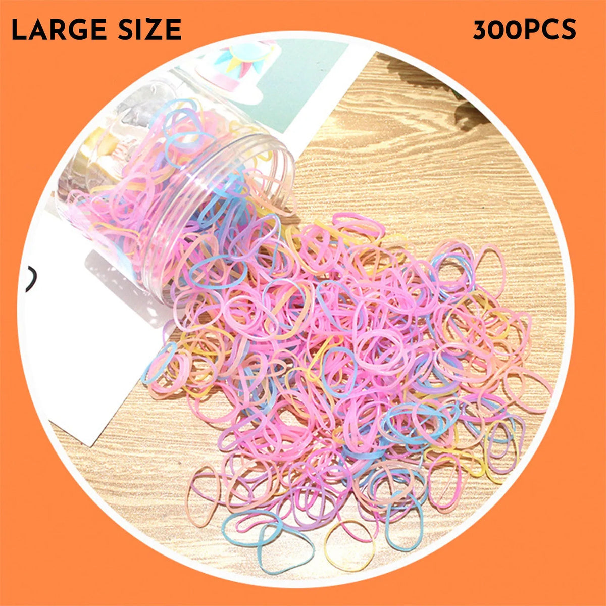 Pack of small, colourful TPU elastic hair bands for babies and toddlers in a reusable container.
