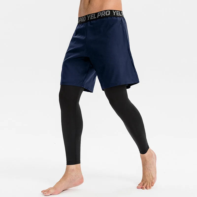 Men's grey quick-drying high elastic tight pants for running and fitness.