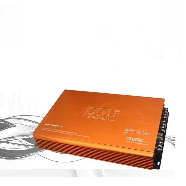 Car four-way power amplifier 9800F, 4-channel 12V 7800W, aluminium alloy body, 2.7kg
