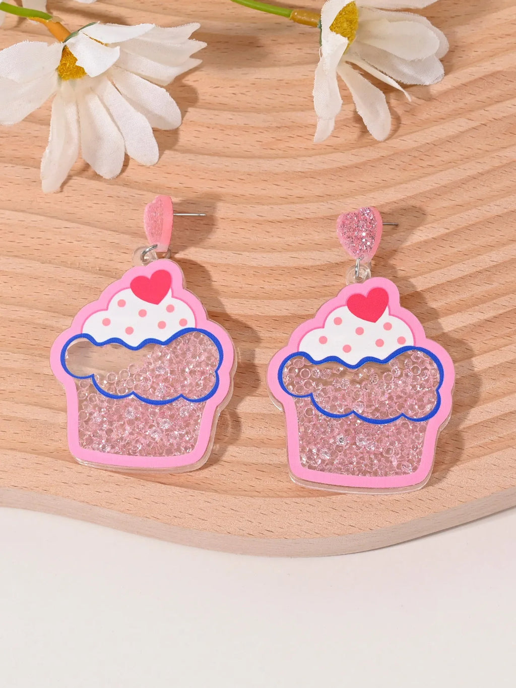Acrylic women's earrings with fruit, cake, and ice cream designs in pastoral style.