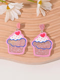 Acrylic women's earrings with fruit, cake, and ice cream designs in pastoral style.