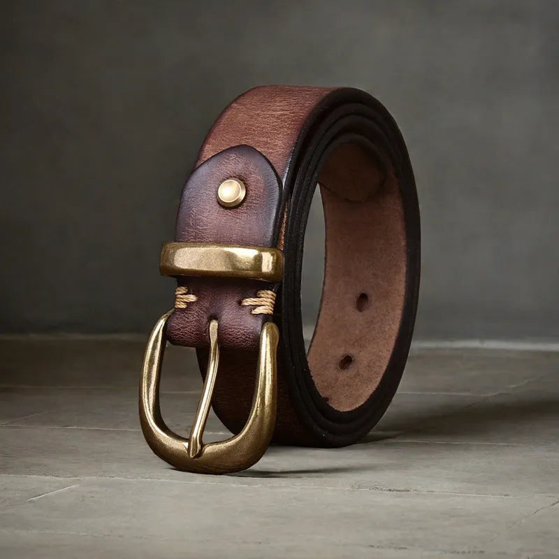 First layer cattlehide men's casual belt with copper pin buckle in ordinary width