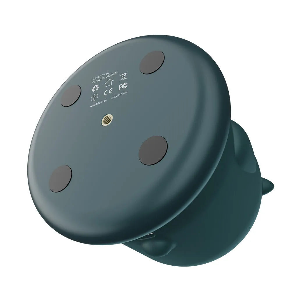Dark green intelligent follow-up gimbal showing 360 rotation and phone mounting slot