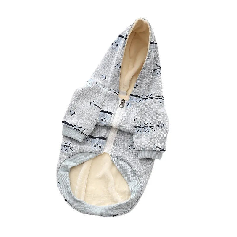 Blue or pink cotton dog sweater with front zipper closure in casual style