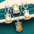 Yellow zircon necklace, earrings, ring and bracelet set with snake bones chain.