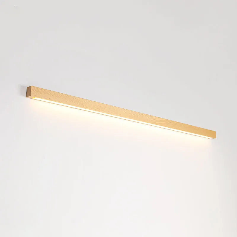 Walnut colour rectangular log strip wall lamp with minimalist design in three length options