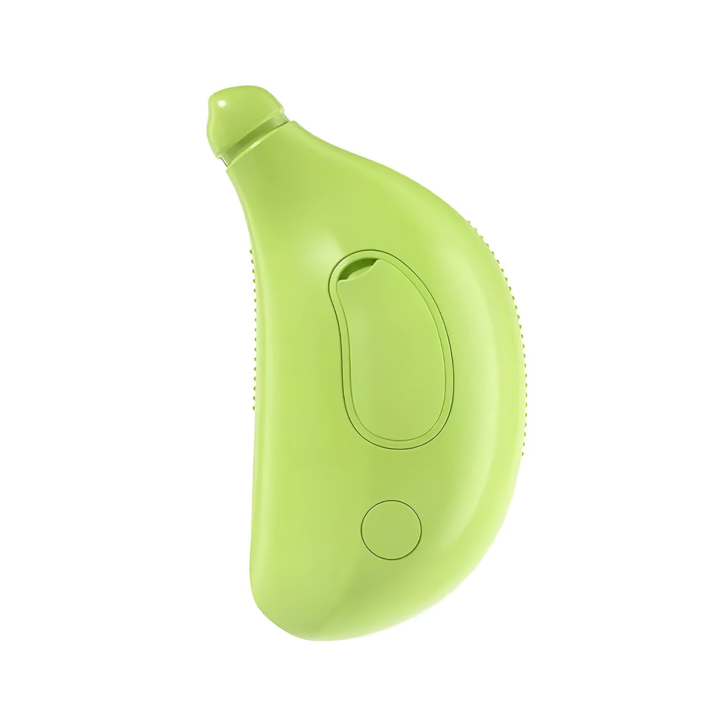 Green and yellow 3-in-1 cat steam brush with round teeth and massage function for pet grooming