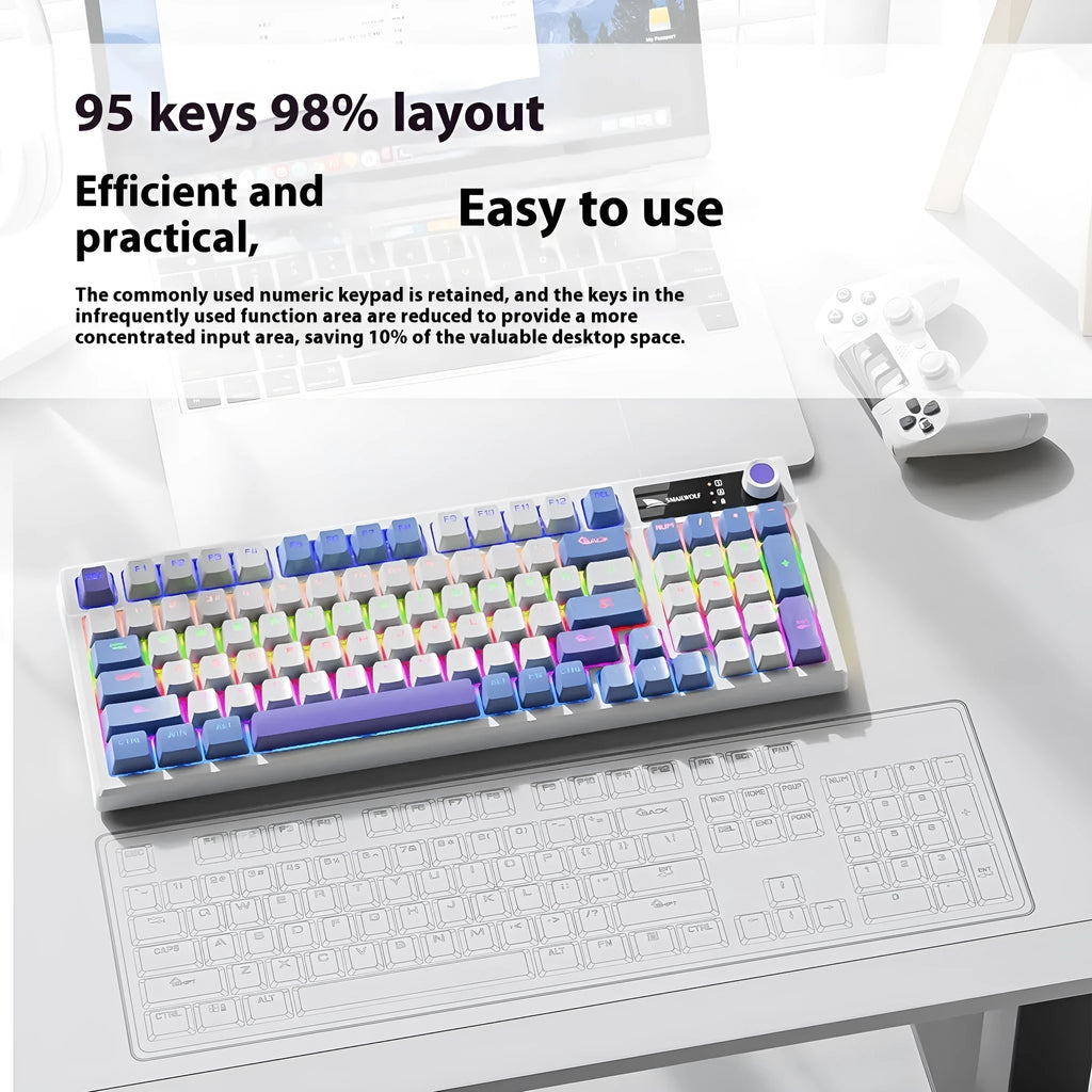 SK15 wired mechanical keyboard with USB cable in sunset orange, autumn water blue, or black colour options